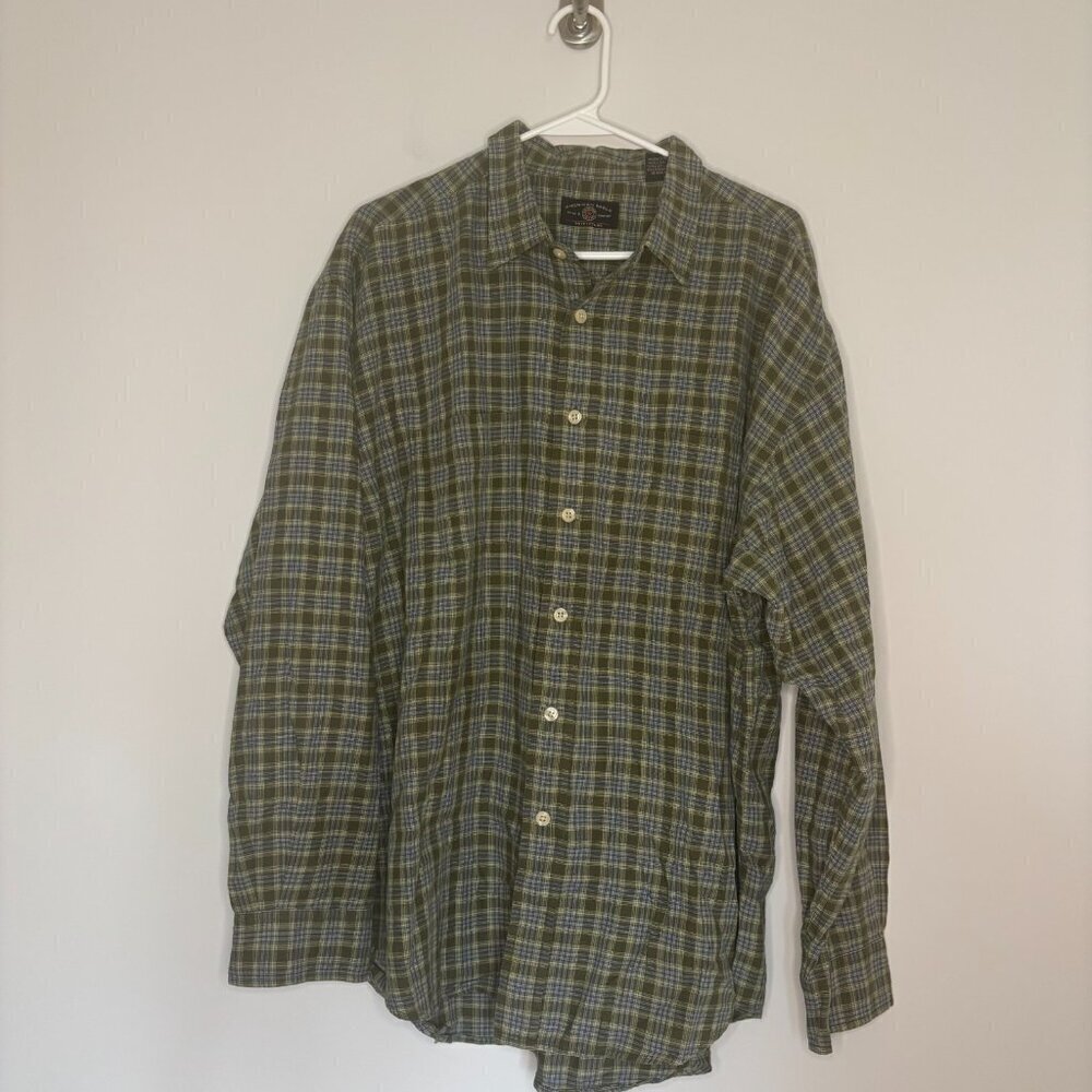 AMERICAN EAGLE Shirt Mens XL Green Plaid Point Collar Button Up Long Sleeve